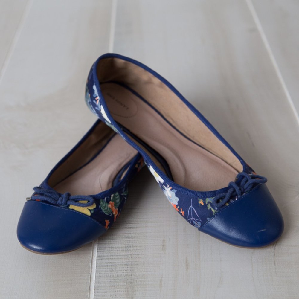 Lands End Blue & Floral Ballet Flats